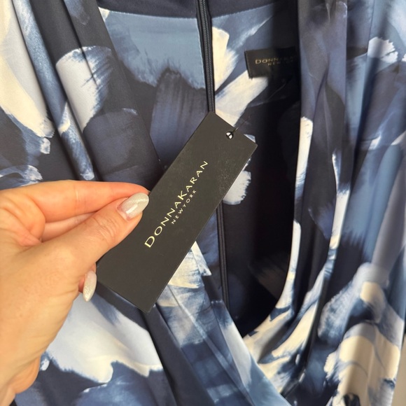 NWT Donna Karan New York FLORAL BELTED A LINE MIDI DRESS Sz 8 - Picture 11 of 14